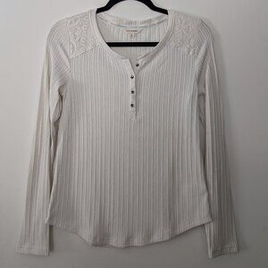 Lucky Brand Cotton Lace Accent Henley Top